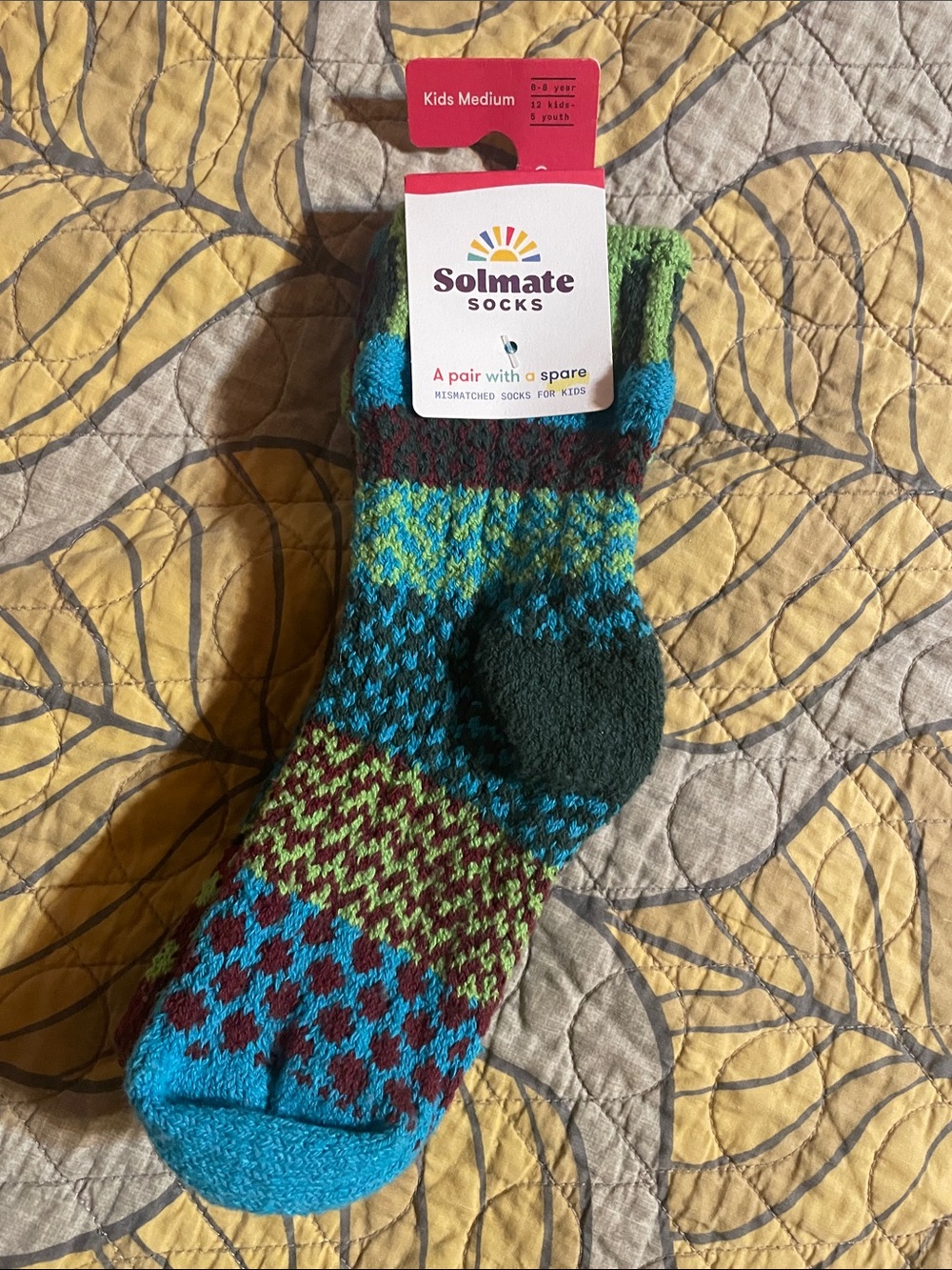 Solmate Socks Kids Medium Multicolor Blue Green Burgundy Crew Socks